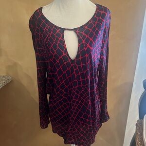 Red and Black Geometric Long Sleeve Top